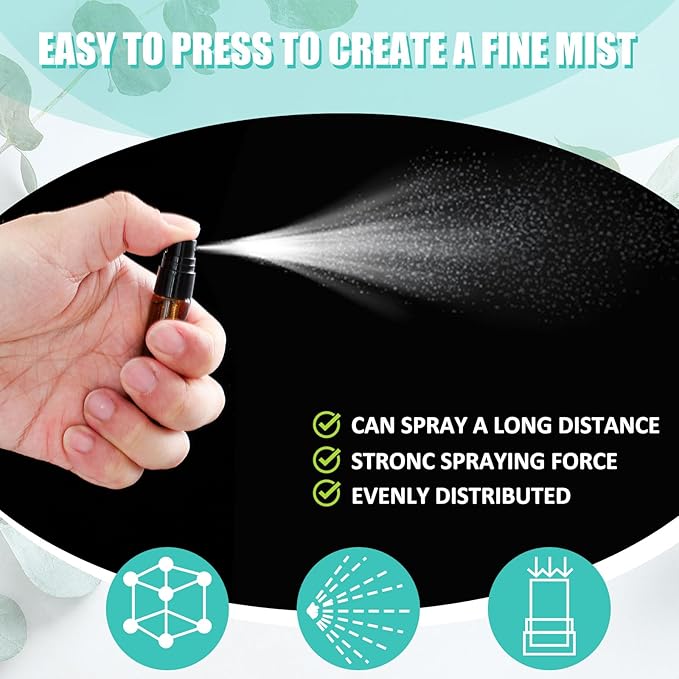 Zhehao 100 Pcs Mini Spray Bottles 5 ml Clear Glass Perfume Bottles Refillable Fine Mist Perfume Atomizer Portable Empty Sample Containers for Cleaning, Essential Oils, Travel (Amber)