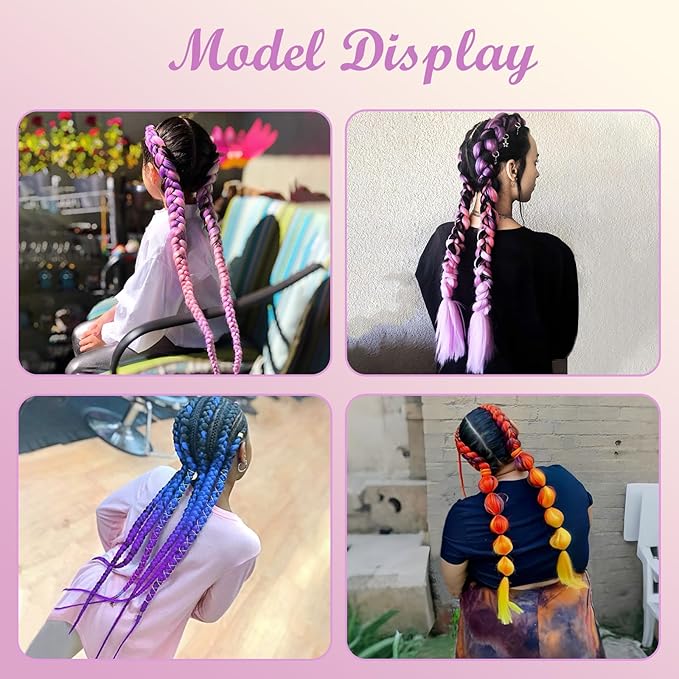 Purple/Pink Pre stretched Braiding Hair 2 Packs Pre feathered Braid Hair Extensions 30 Inches Synthetic Hair Braids