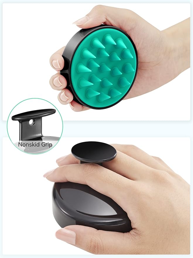 HEETA Scalp Massager Hair Growth, Soft Silicone Scalp Scrubber Shampoo Brush for Exfoliation, Dandruff Removal Head Massage Stress Relax, Wet & Dry Use for Thick Thin Curly Hair Care, Turquoise Black