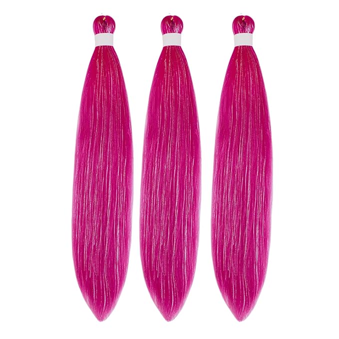 MagentaTinsel Braiding Hair Pre stretched Braiding Hair for Glitter Braids Festival Braids Cosplay