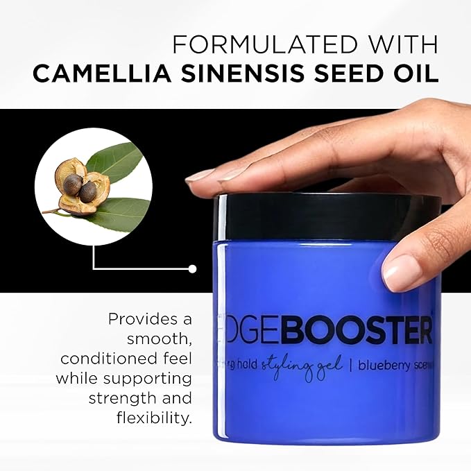 Style Factor EDGE BOOSTER® Strong Hold Styling Gel | Alcohol-Free Hair Gel with Camellia Sinensis Seed Oil for Curly, Wavy & Sleek Styles | Frizz Control, Long-Lasting and Flexible Hold (16.9oz)