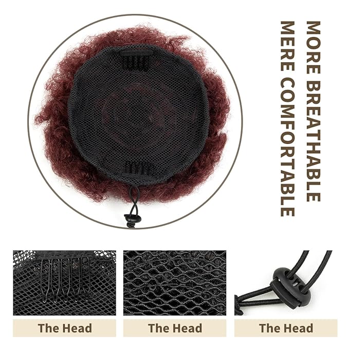 isheeny Medium Human Hair Ponytail Extension For Black Women, Real Human Hair Drawstring Ponytail Hair Extensions 99J For Little Girls, Curly Hairpiece, Soft, And Durable For Repeated Use