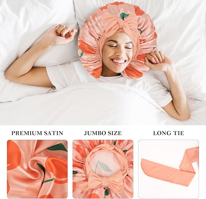 3Pcs Bonnets for Sleeping, Extra Satin Silk Bonnet for Sleeping Women with Tie Band for Curly Hair Jumbo Bonnet Braids