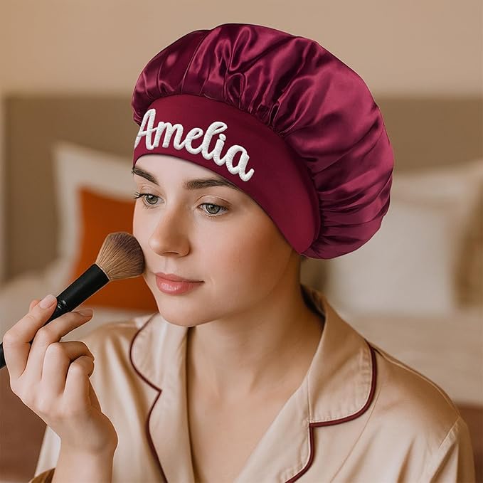 Custom Silk Bonnet for Sleeping Women Satin Bonnet Hair Wrap for Sleeping Band Sleep Night Head Cover for Curly Braid Fine