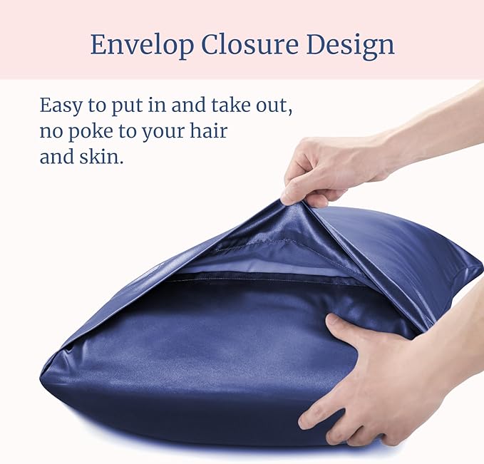 BEDELITE Satin Pillowcase for Hair and Skin, Super Soft and Cooling Similar to Silk Pillow Cases 2 Pack with Envelope Closure, Gift for Women Men(20"x40" King Size, Navy)
