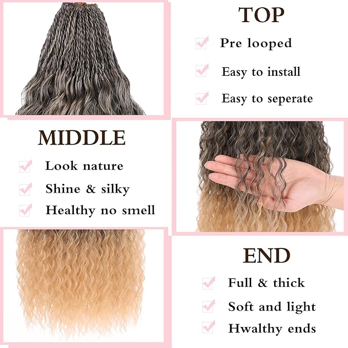 Xtrend Pre Looped Micro Kinky Curly Crochet Hair 18 Inch 8 Packs Ombre Honey Blond Brazilian Wave Micro Curly Crochet Hair Synthetic Deep Wave For Mini Passion Twist (30 Strands/Pack，T27#)