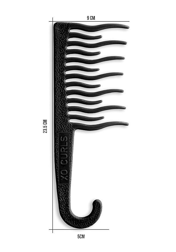 XO Curls Shower detangling hair comb, Wide tooth comb, Comb with hook for easy hanging in shower, Gentle on Scalp, Hair comb for with curly & wavy hair
