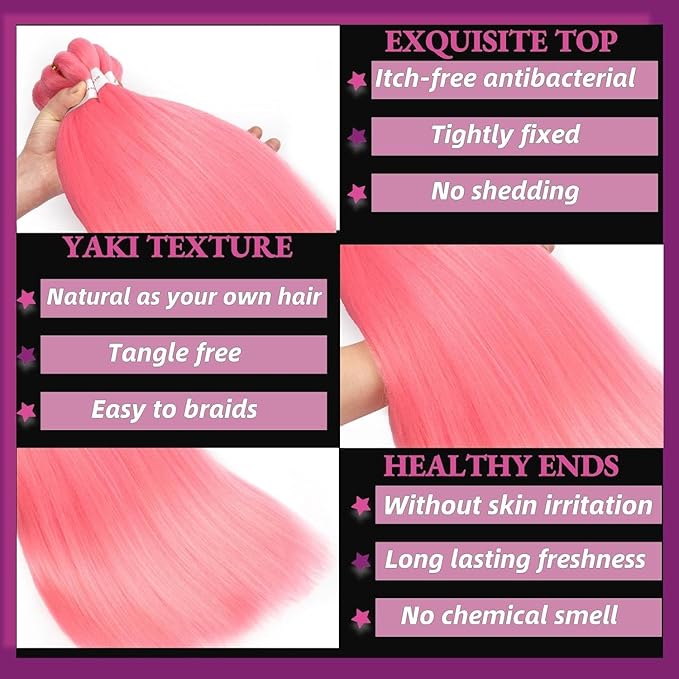 Kids Braiding Hair 14 Inch Pink 6 Packs short braid Hair Extensions Professional Synthetic Braid Hair Crochet Braids, Soft Yaki Texture, Hot Water Setting (14Inch,Pink#).