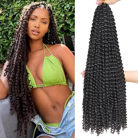 Leeven 7 Packs Passion Twist Braiding Hair for Butterfly Locs Natural Black Water Wave Crochet Passion Twist Hair for Women 30 Inch Super Long Bohemian Braids Synthetic Crochet Hair 1B#