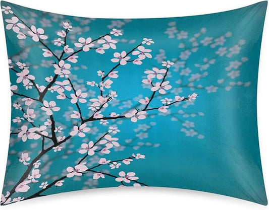Cherry Blossom Silky Satin Pillowcase for Hair & Skin, Bed Pillow Cases with Hidden Zipper Soft Breathable Pillow Covers for Sleeping Standard Size, 20x26in