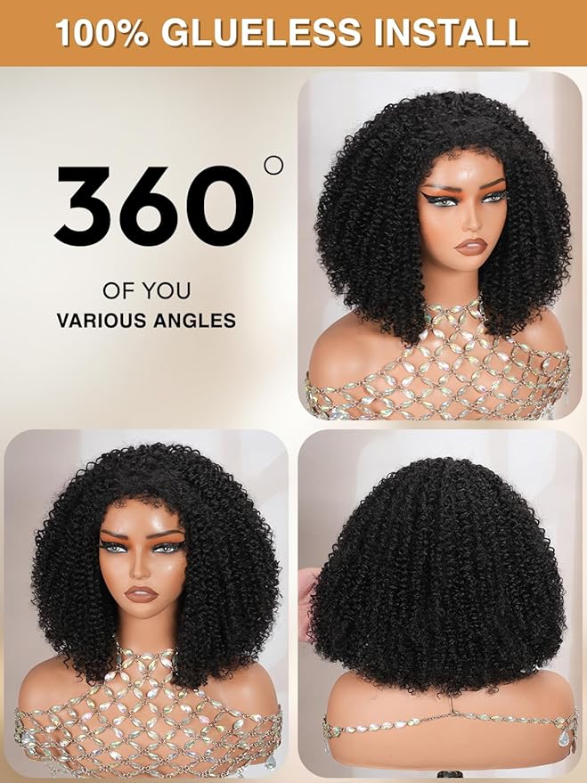 Kinky Curly Half Wig Human Hair Upgrade 4C Edge Hairline 200% Density Wear Go Glueless 3 In 1 Drawstring Seamless Flip Over Wig for Women Daily Wear Headband Wig Beginner Friendly (14 inch)