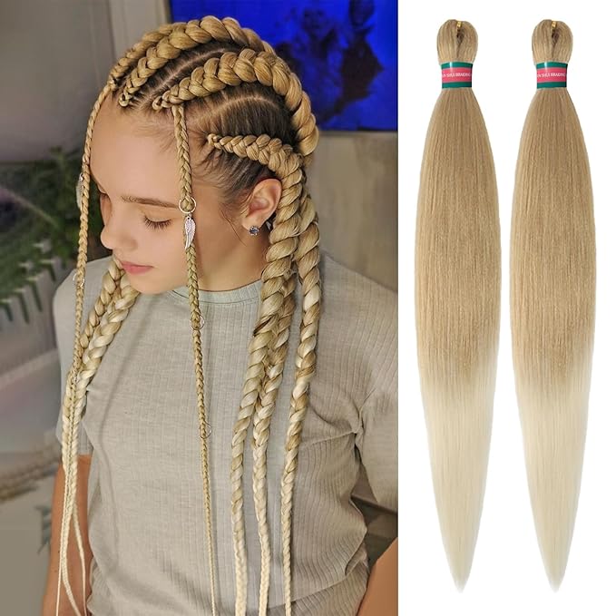 Ombre Blonde Pre stretched Braiding Hair 2 Packs Pre feathered Braid Hair Extensions 30 Inches Synthetic Hair Braids