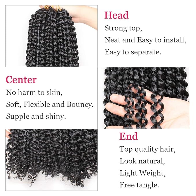 Leeven Passion Twist Hair, 24 Inch Long, Water Wave Crochet Braids, 1B#, 2 Packs, 18 Strands/Pack, Hot Water Setting, Natural Black, for Butterfly Locs, Women