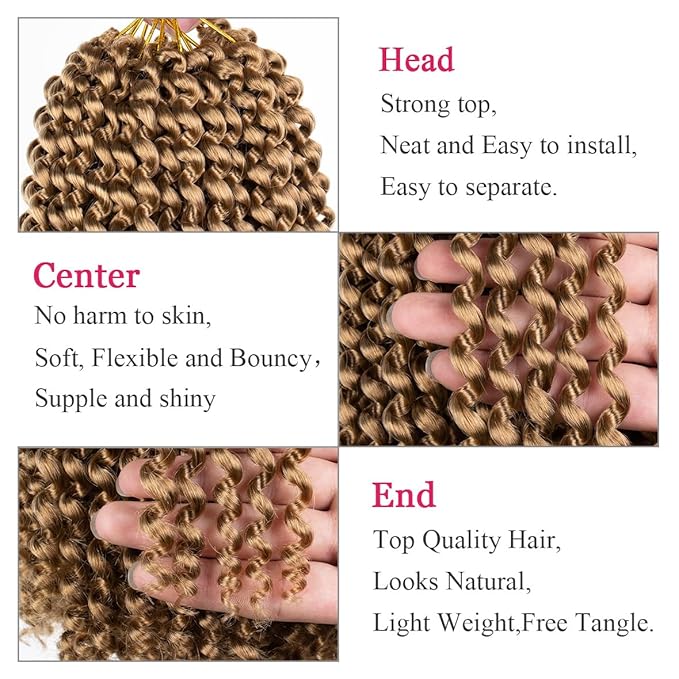 Leeven 12 Inch Blonde Short Water Wave Passion Twist Crochet Braiding Hair 2 Packs Synthetic Hot Water Setting Twist Hair Extensions for Distressed Butterfly Locs Pre looped Passion Braids Hair 27#