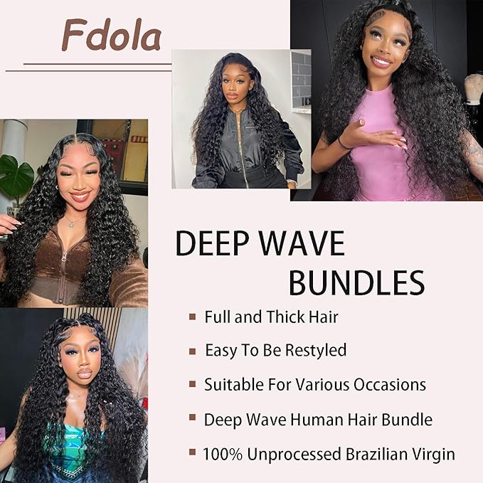 Deep Wave Bundles Human Hair One Bundle Brazilian 26 Inch 12A 100% Unprocessed Double Weft Human Hair Weave Bundles