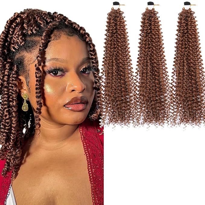 Passion Twist Hair Extensions Brown Crochet Hair 12 Inch Short Curly Braiding Hair 3 Packs Crochet Braids with Curls for Black Women(12",30#)