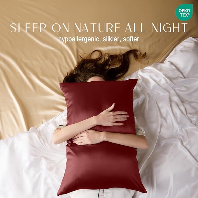 ZIMASILK 100% Pure Mulberry Silk Pillowcase for Hair and Skin Health,Soft and Smooth,Both Sides Premium Grade 6A Silk,600 Thread Count,with Hidden Zipper,1pc (Queen 20''x30'',Burgundy)