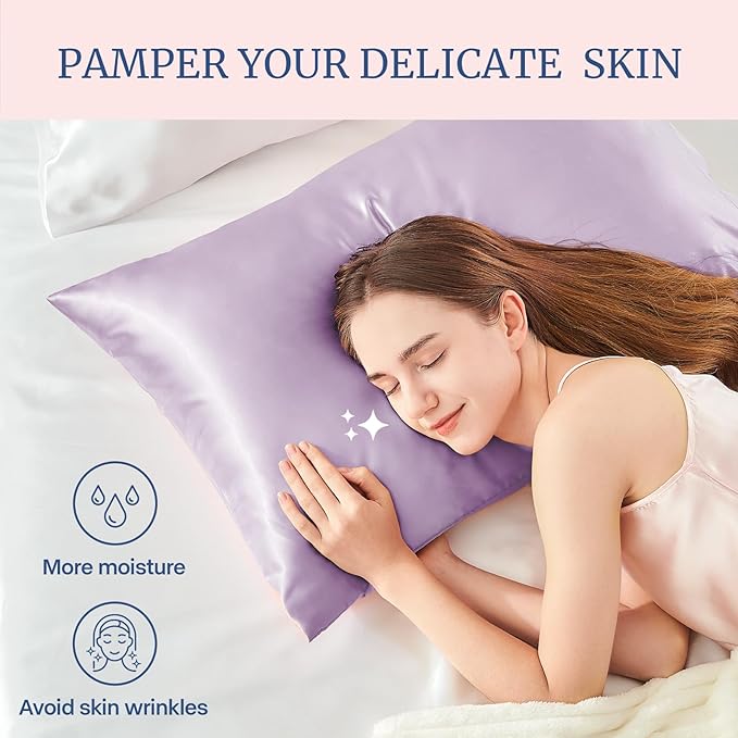 BEDELITE Satin Pillowcase for Hair and Skin, Super Soft Similar to Silk Pillow Cases 4 Pack with Envelope Closure, Cooling Pillowcases for Women Men (20"x26" Standard Size, Lavender)