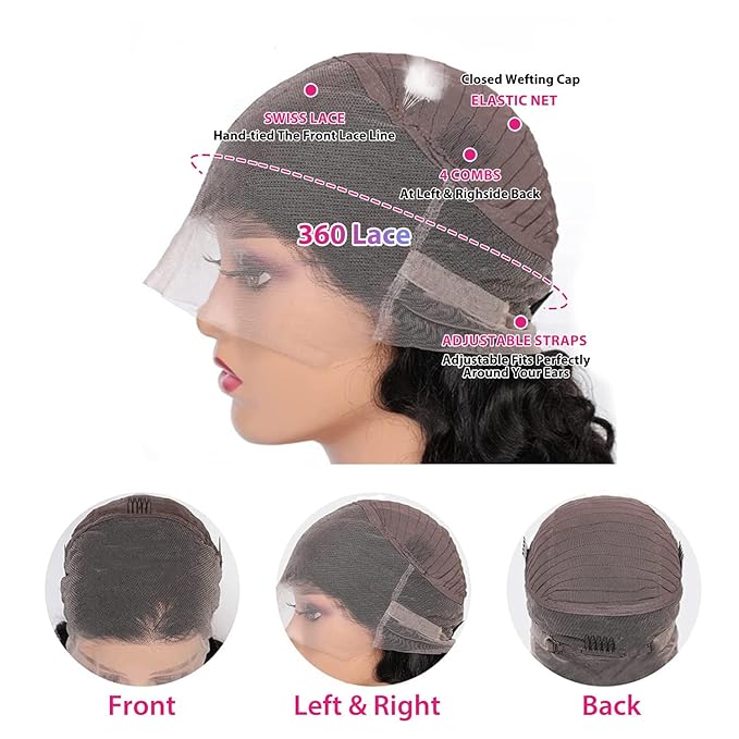 360 Lace Front Wigs Human Hair For Women Body Wave Pre Plucked with Baby 180％ Density HD Transparent Full Brazilian Virgin Glueless Natural Color, 30 Inch