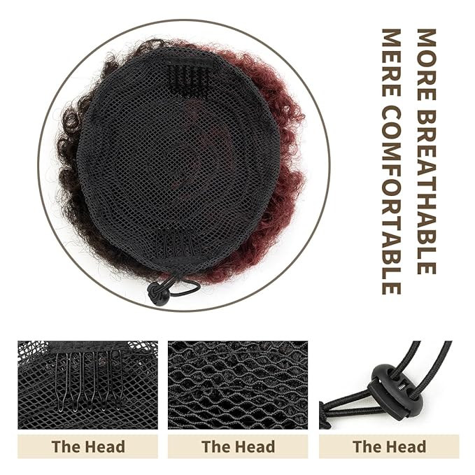 isheeny Small Human Hair Bun For Black Women, 100% Human Hair Bun Small Drawstring Ponytail P1-99j For Little Girls, Curly Fake Hair Bun Natural, Soft, And Durable For Repeated Use