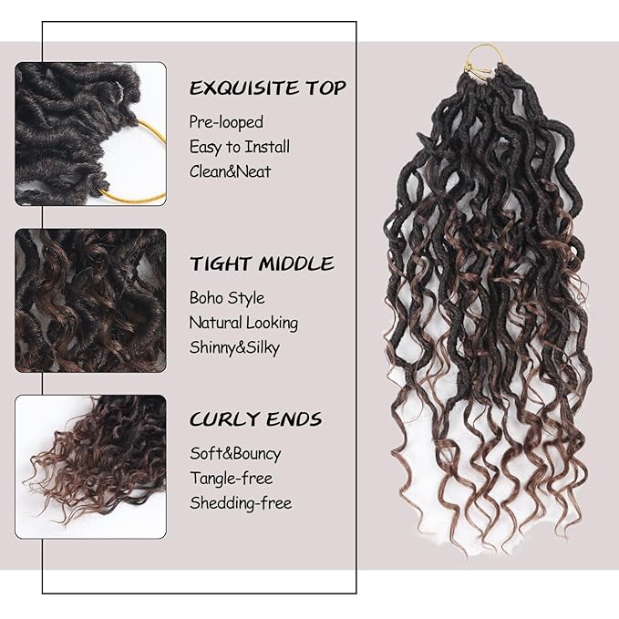 Goddess Locs Crochet Hair,10 Inch 9 Packs Synthetic Faux Locs Crochet Hair for Black Women,River Locs Hair Extensions Boho Style Pre looped Faux Locs with Curly Ends