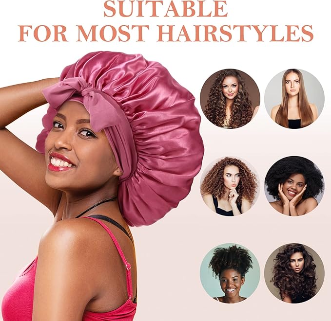 3Pcs Bonnets for Sleeping, Extra Satin Silk Bonnet for Sleeping Women with Tie Band for Curly Hair Jumbo Bonnet Braids