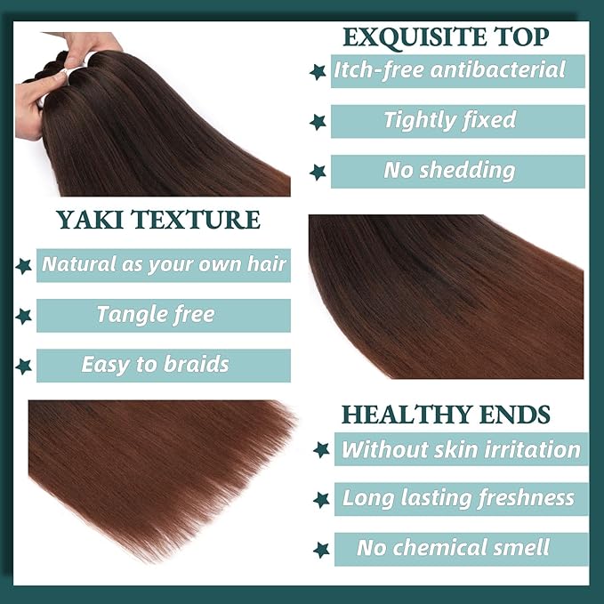 Ombre Braiding Hair 22 Inch Pre Stretched Braiding Hair Professional Hair Extensions 6 Packs 100% Kanekalon Synthetic Crochet Hair Braids Yaki Texture Hair Braiding(22Inch,T1B/30#).