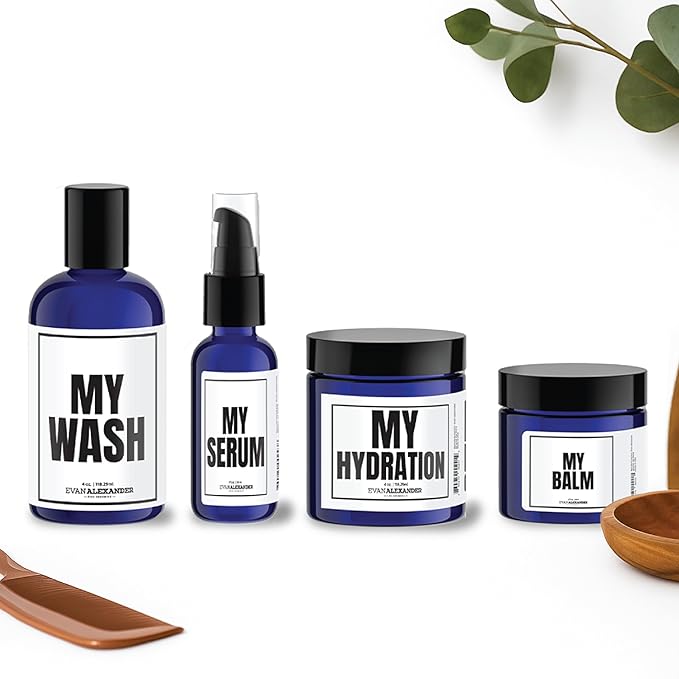 Evan Alexander Morning and Night Beard Care Kit - Includes Wash, Oil, Conditioner & Balm - Encourages Growth, Repairs Damage & Boosts Beard Health - For All Beard Types