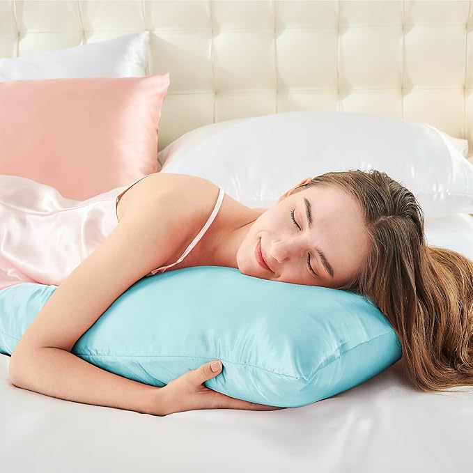 BEDELITE Satin Body Pillow Cover 2 Pack, Super Soft and Cooling Body Pillow Pillowcase for Hair and Skin, Breathable Silky Full Long Pillowcase Cover(20"x54", Blue)