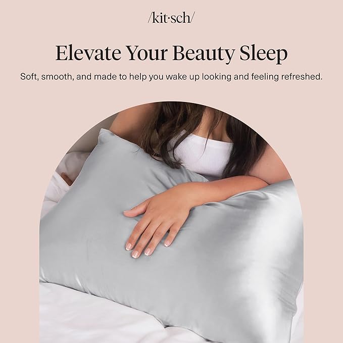Kitsch Satin Pillowcase with Zipper for Hair & Skin, Softer Than Silk Pillow Cases Queen, Wrinkle-Free, Smooth and Cooling Satin Pillow Covers, Standard Size 19"x26", Silver