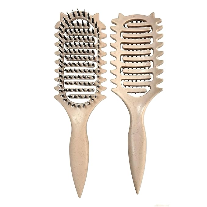 New Curl Defining Brush Ventilated Boar Bristle Hair Brush,Curl Brush For Curly Hair Wet,Curly Hair Brush For Women And Men(Off White)