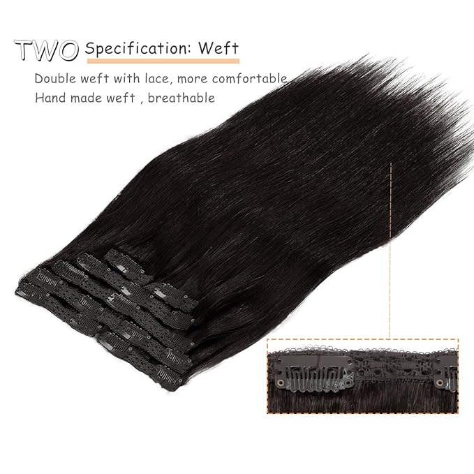 Caliee Brown Hair Extensions Clip in Human Hair Thick Hair Extension Full Head Seamless Double Weft Lace Remy Hair Extensions Clip in Hair Human Hair with 16 Clips 120g 18inch