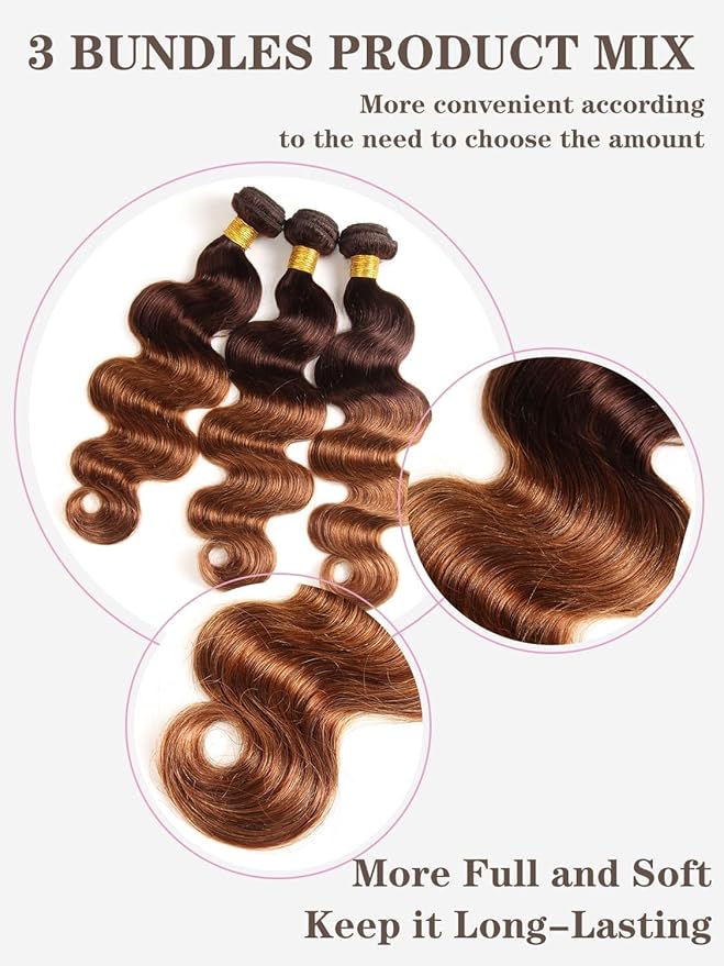 Ombre Bundles Human Hair (T4/30,16 18 20) 2 Tone Brazilian Body Wave 100% Unprocessed Virgin Brazilian 10A Ombre Body Wave Human Hair Weave Bundles