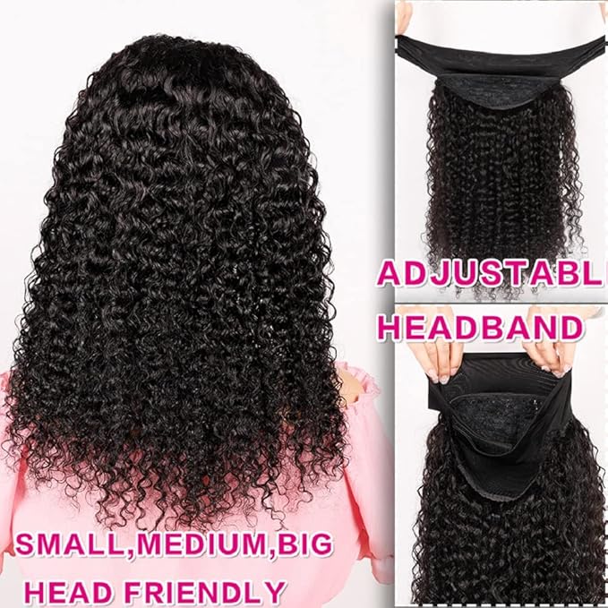 Smoothair Headband Wig Human Hair Kinky Curly Headband Wigs for Black Women Human Hair Wigs Glueless 24 Inch None Lace Front Wigs 150% Density (No Mixed)