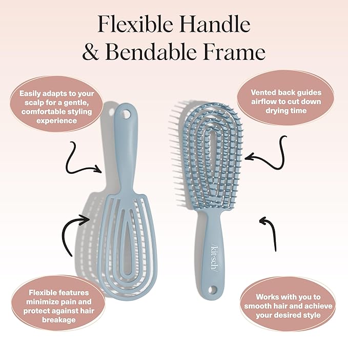 Kitsch Detangler Brush – Flexible Curly Hair Brush for Women, Men & Kids | Detangling Hairbrush with Bendable Frame and Ultra-Smooth Bristles for Wet or Dry Strands - Haze Blue