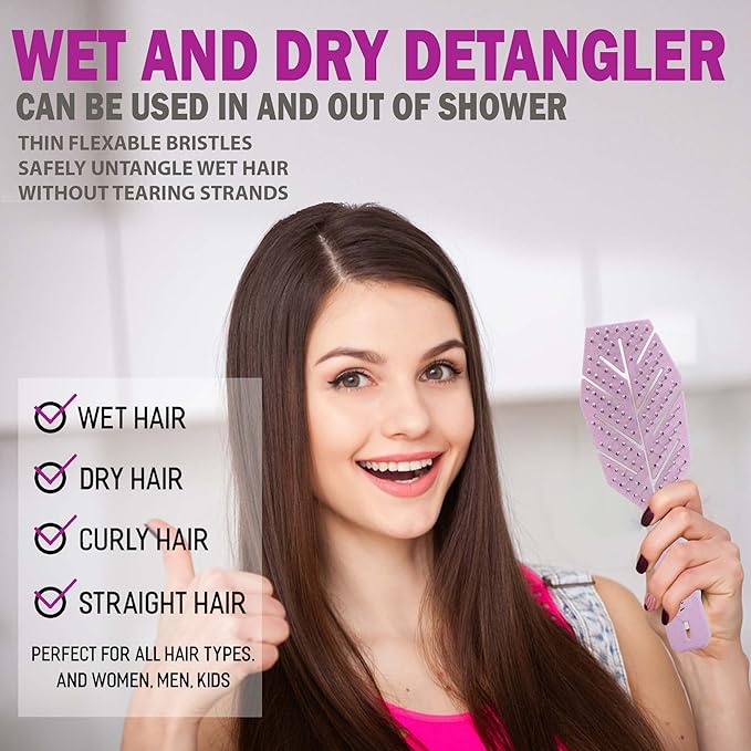 Fiora Naturals Hair Detangling Brush for Women - Detangler Hair Brush w/Flexible Soft Bristles- Gently Glides Through Tangles - Curly, Fine, Dry and Shower Wet HairBrush, cepillo para cabello - Pink