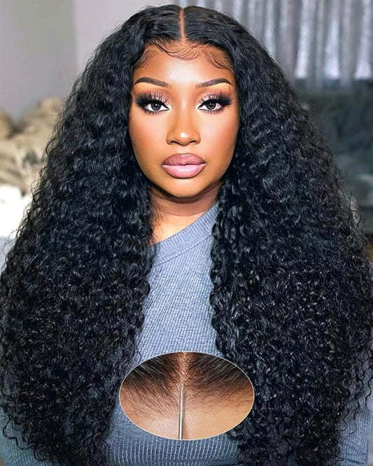 BGM GIRL 9x6 M Cap Water Wave Glueless Wig Human Hair Pre Bleached Tiny Knots Pre Cut HD Lace 180% Density Deep Wave Wear Go Wig Pre Plucked Transparent Lace Natural Black 18 Inch