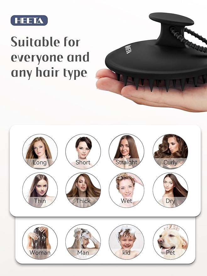 HEETA Scalp Massager Shampoo Brush with Silicone Bristles for Dandruff Removal Scalp Care & Hair Growth, Scalp Scrubber for All Hair Types, Head Massager Stress Relax, Upgraded Large Design,Black