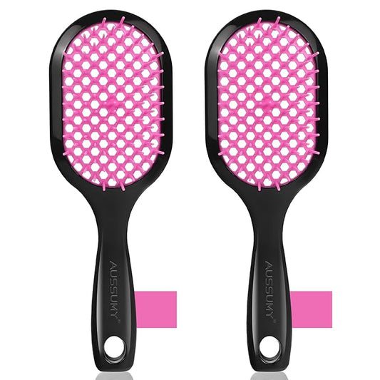 Vented Detangling Hair Brush - 2 Pack Detangler Hairbrush for Effortless Tangle Removal - Ultra-Soft Bristles -For Natural Curly Straight Wet Dry Damaged Hair for Women Men Kids