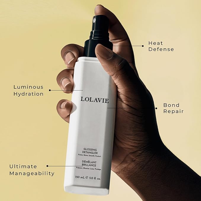 LolaVie Glossing Detangler - 5 oz - Delivers 15x Softer, Smoother Hair & 99% Reduction in Flyaways - 450-Degree Heat Protectant - Color Safe - All Hair Types