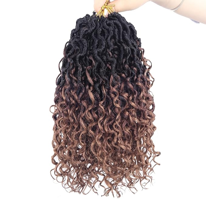 Goddess Locs Crochet Hair 12 Inch 9 Packs Synthetic Faux Locs Crochet Hair for Black Women, River Locs Hair Extensions Style Pre looped Crochet with Curly Ends
