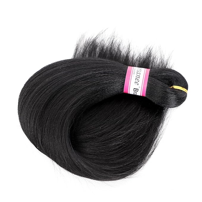 Pre-Stretched Braiding Hair Extensions Black-16 Inch 8 Packs Synthetic Braiding Hair Crochet Braids, Natural Easy Braid Crochet Hair, Hot Water Setting Professional Soft Yaki Straight Texture (#1B)