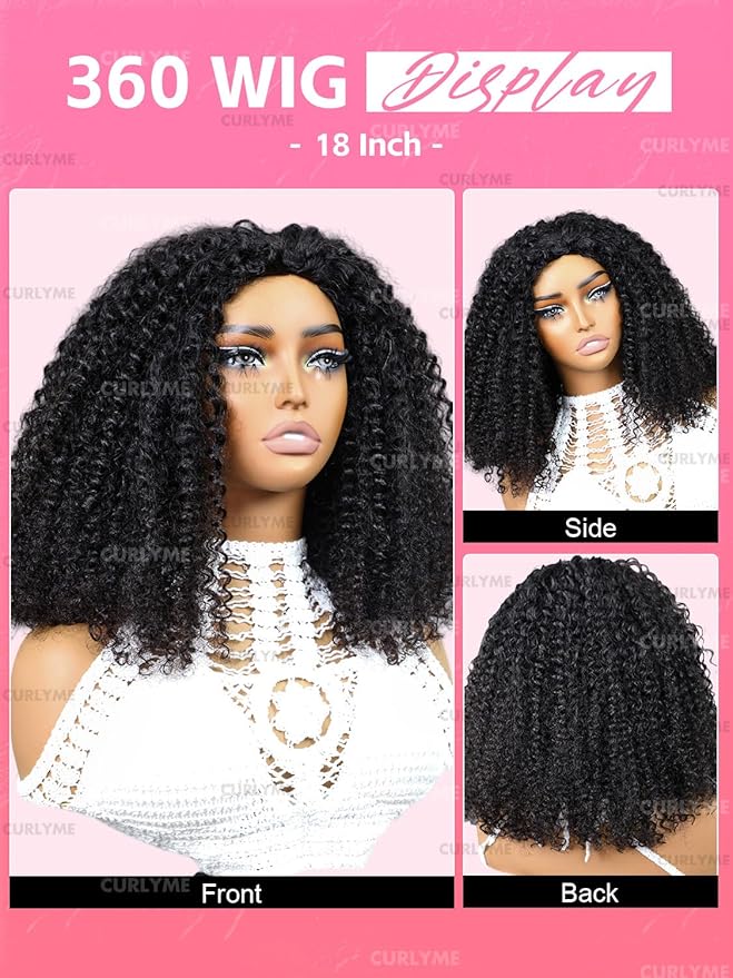 Curlyme Kinky Curly Half Wig Human Hair 3 In 1 Seamless Flip Over Half Wigs Human Hair Glueless Wear and Go Beginner Friendly Kinky Curly Wig Human Hair Drawstring Headband Wig for Women 22 Inch