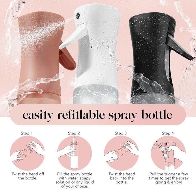 Kitsch Continuous Spray Bottle for Hair – Fine Mist Water Mister & Water Spray Bottle – Recycled Hair Spray Bottle – Spray Bottles for Cleaning, Styling, Plants & More – Black, 150ml