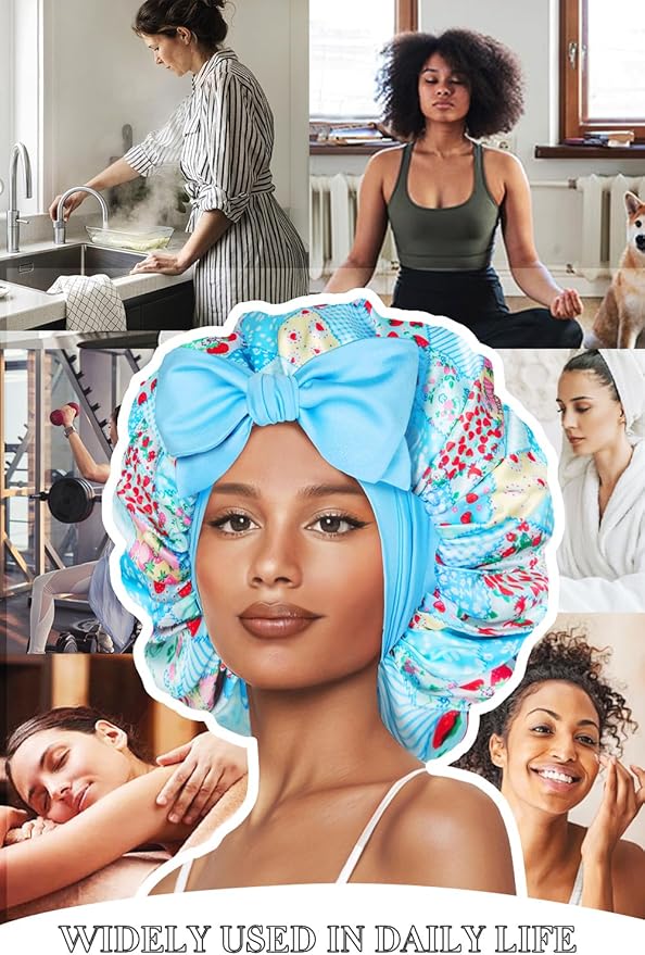 Double Layer Silk Bonnet with Tie Satin Lined Sleep Cap Hair Cover for Women's Curly Natural Hair