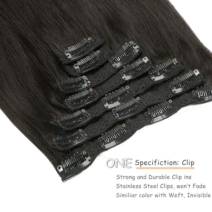 Caliee 14 Inch Clip in Hair Extensions Human Hair Color 1B Natural Black Double Weft Real Hair Extensions Clip in Thick Straight Soft Invisible 120 G 7 PCS