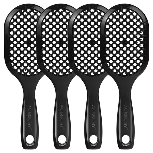 4 Pack Vented Detangling Hair Brush - Detangler Hairbrush with Soft Bristles for Effortless Tangle Free - Ideal for Wet Dry or Curly Damaged Hair for Women Men Kids