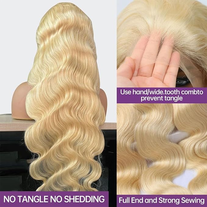 22Inch Blonde Wig Human Hair 13x6 613 Lace Front Wig Human Hair 180% Density HD Swiss Body Wave Lace Front Glueless Wigs Pre Plucked With Baby Hair(22 inch, 613 Blonde Wig)