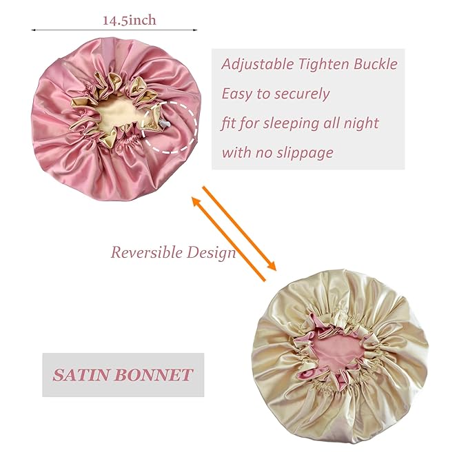 Silk Bonnet for Sleeping Satin Bonnets Double Layer Reversible Hair Cap Bonnet for Women Long Curly Braid Hair (Dusty Pink)