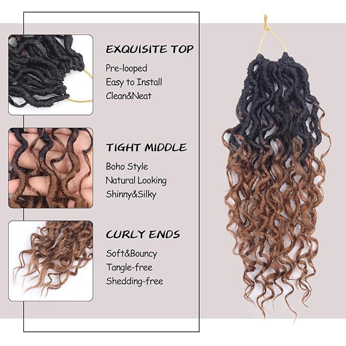 Goddess Locs Crochet Hair 12 Inch 9 Packs Synthetic Faux Locs Crochet Hair for Black Women, River Locs Hair Extensions Style Pre looped Crochet with Curly Ends